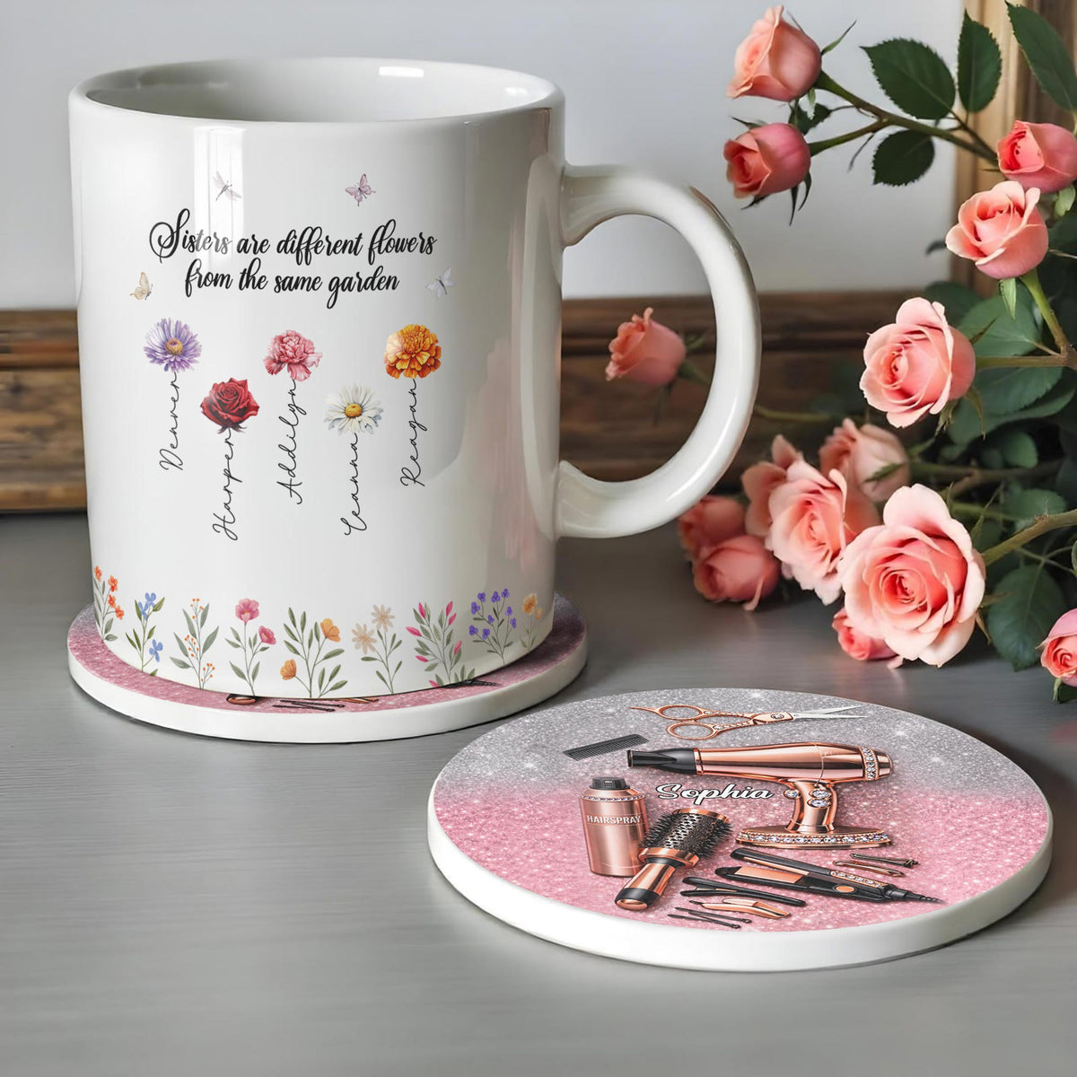 Hairstylist Glamour Coaster, Personalized Ceramic Coaster, Gift For Hair Lovers