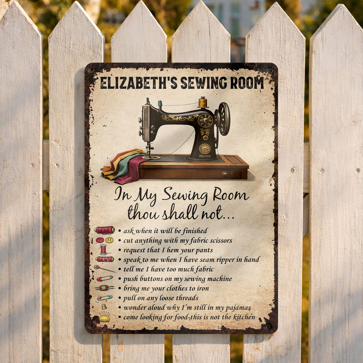 In My Sewing Room, Thou Shall Not - Metal Sign, Gift for Crafters and Sewers