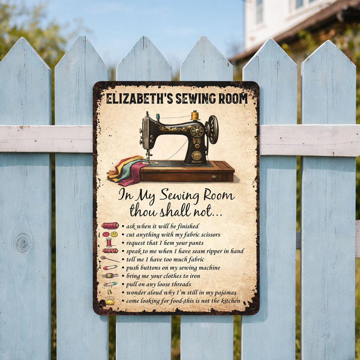 In My Sewing Room, Thou Shall Not - Metal Sign, Gift for Crafters and Sewers