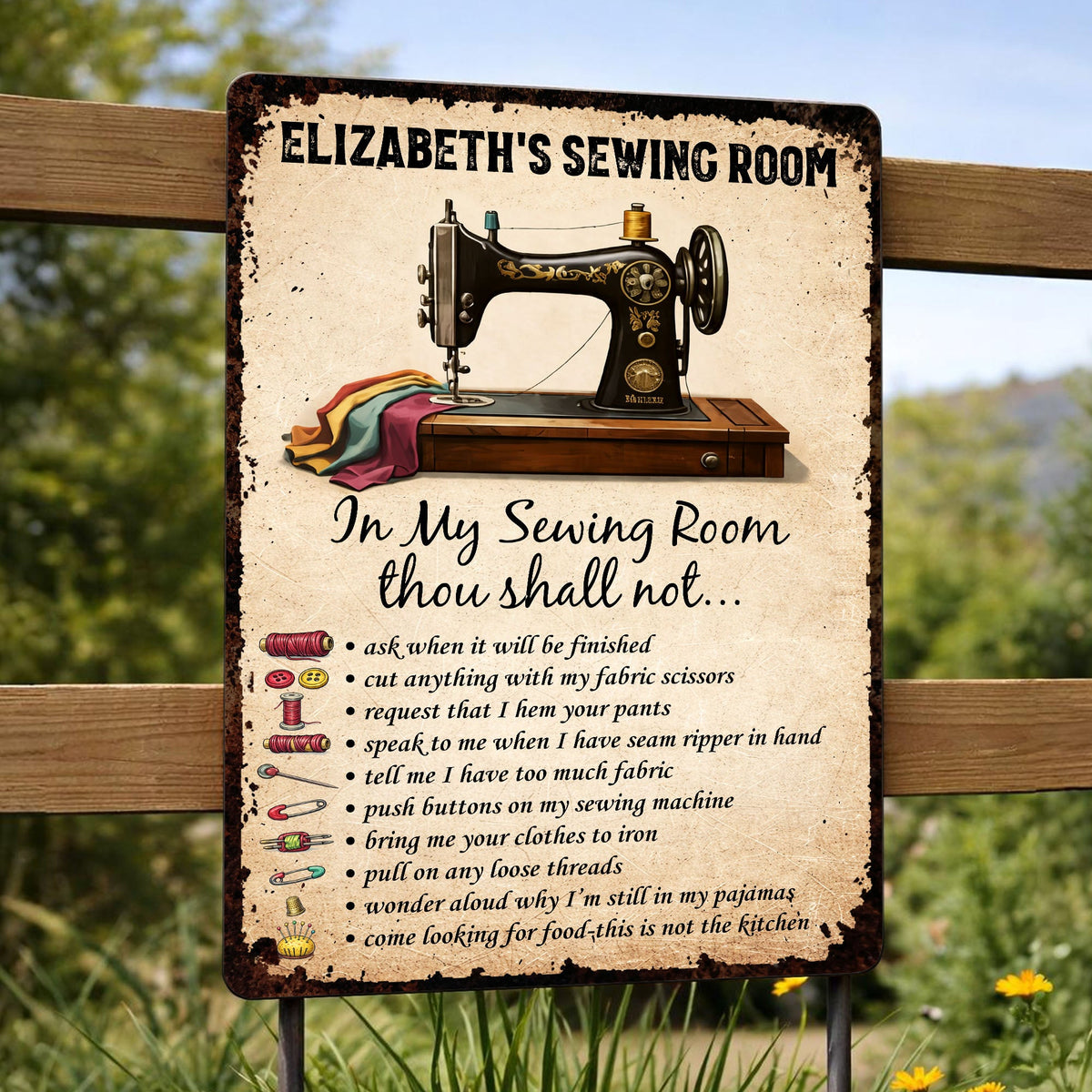 In My Sewing Room, Thou Shall Not - Metal Sign, Gift for Crafters and Sewers