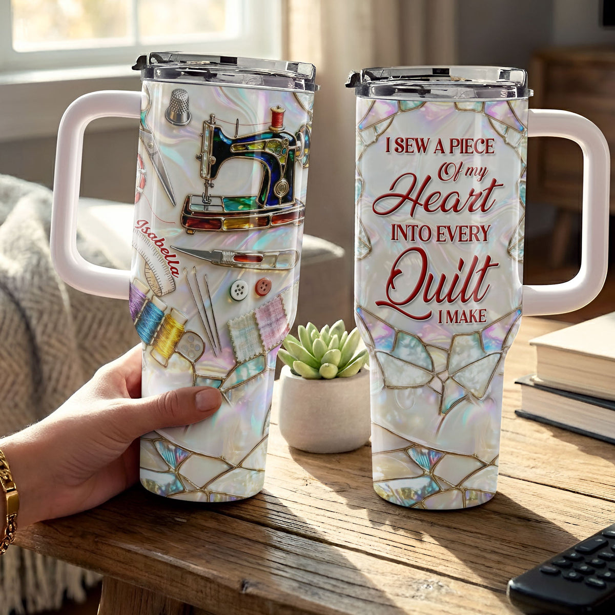 I Sew A Piece Of My Heart, 40oz Tumbler, Gift For Quilting Lovers