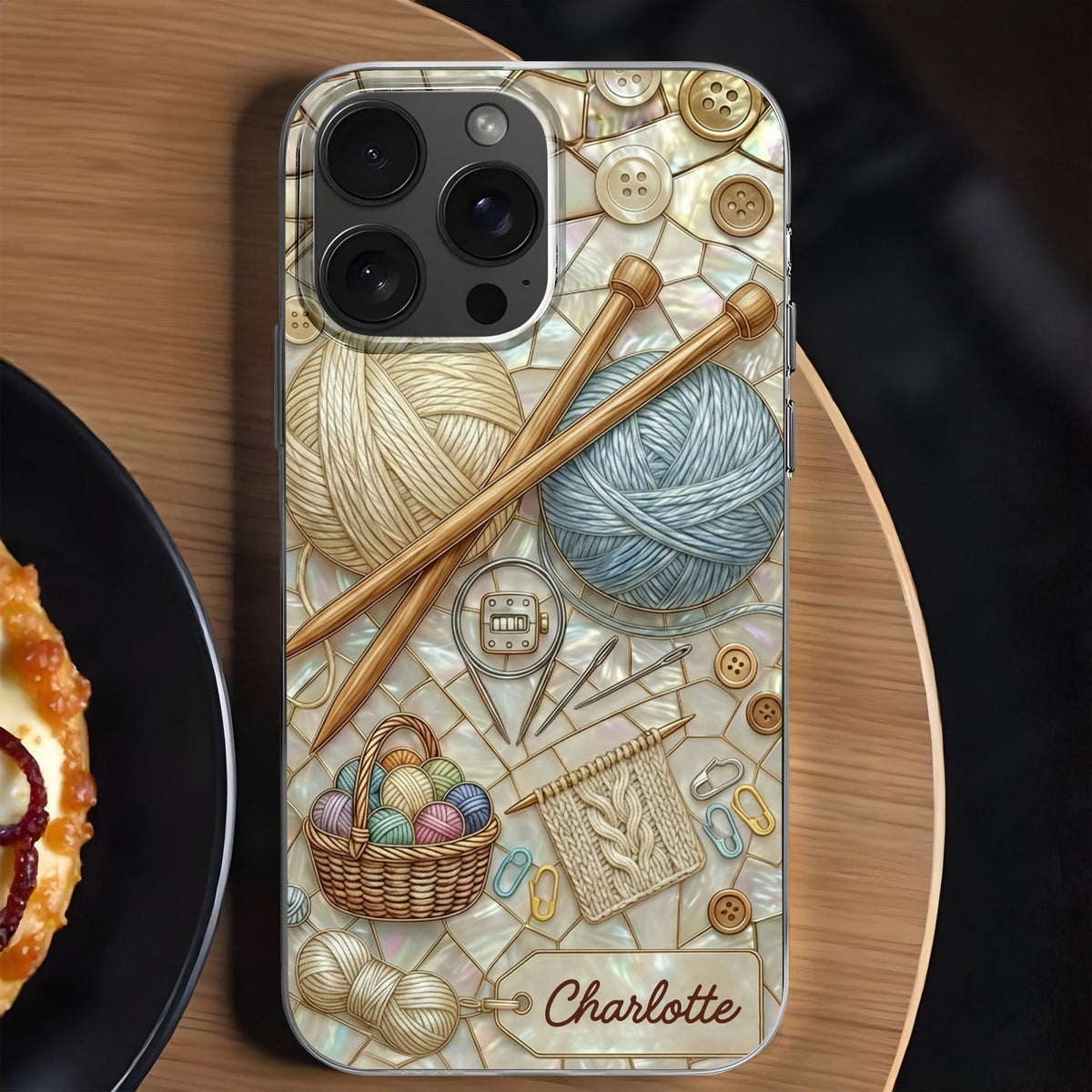 Celebrate The Art Of Knitting With Yarn And Needles, Personalized Clear Phone Case, Gift For Crafters