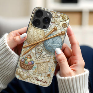 Celebrate The Art Of Knitting With Yarn And Needles, Personalized Clear Phone Case, Gift For Crafters