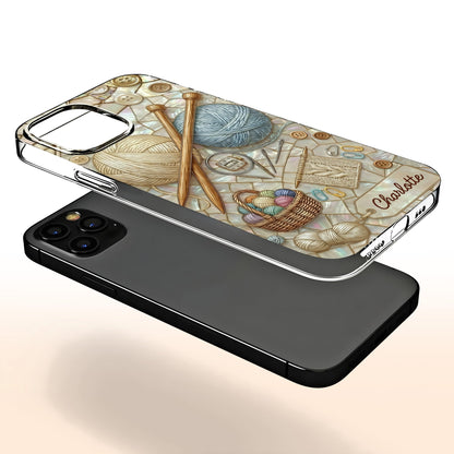 Celebrate The Art Of Knitting With Yarn And Needles, Personalized Clear Phone Case, Gift For Crafters