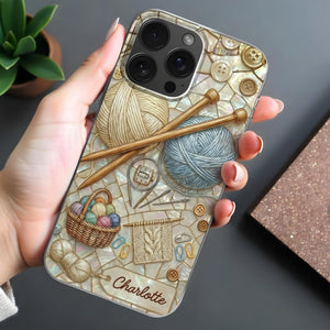 Celebrate The Art Of Knitting With Yarn And Needles, Personalized Clear Phone Case, Gift For Crafters