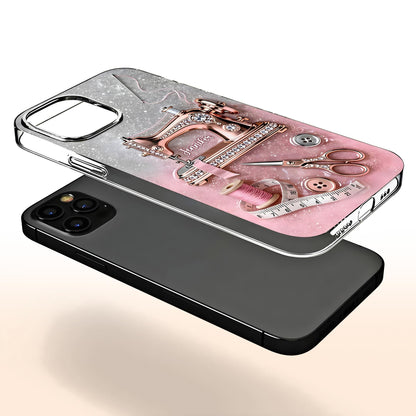 Custom Name Vintage Sewing Machine Design, Personalized Clear Phone Case, Gift For Crafters And Sewing Lovers