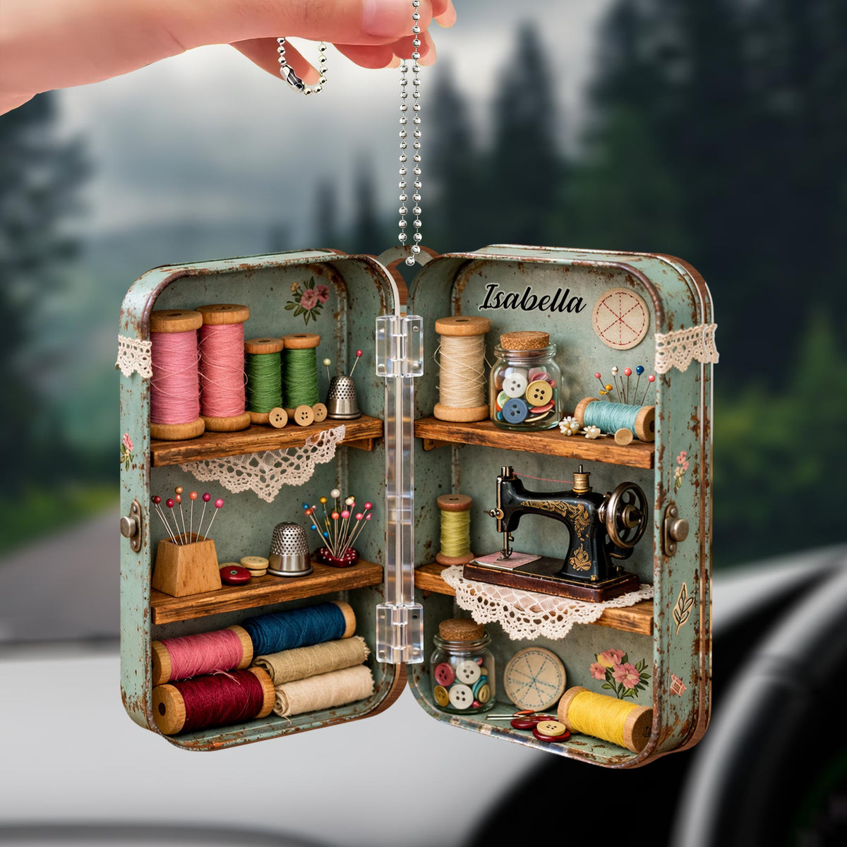 Sewing Memories, Threads And Sewing Machine, Car Hanging Ornament, Gift For Sewing Lovers
