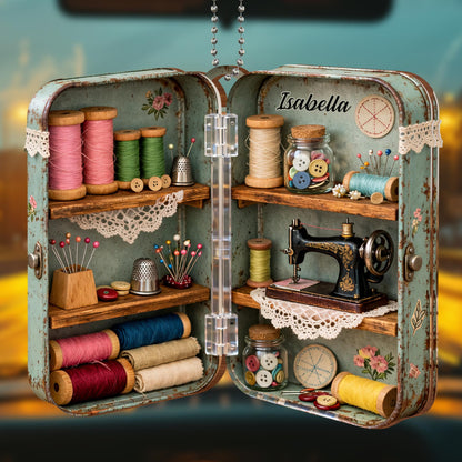 Sewing Memories, Threads And Sewing Machine, Car Hanging Ornament, Gift For Sewing Lovers
