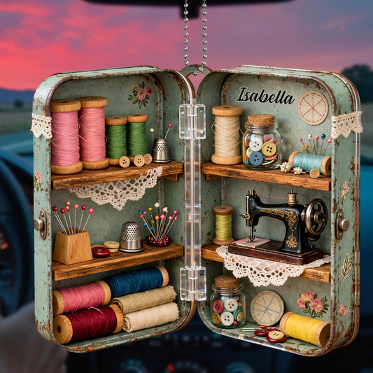 Sewing Memories, Threads And Sewing Machine, Car Hanging Ornament, Gift For Sewing Lovers