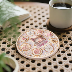 Love Into Every Stitch, Ceramic Coaster, Gift For Seamstress Lovers