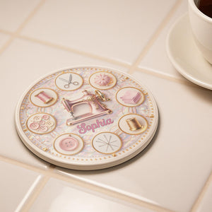 Love Into Every Stitch, Ceramic Coaster, Gift For Seamstress Lovers