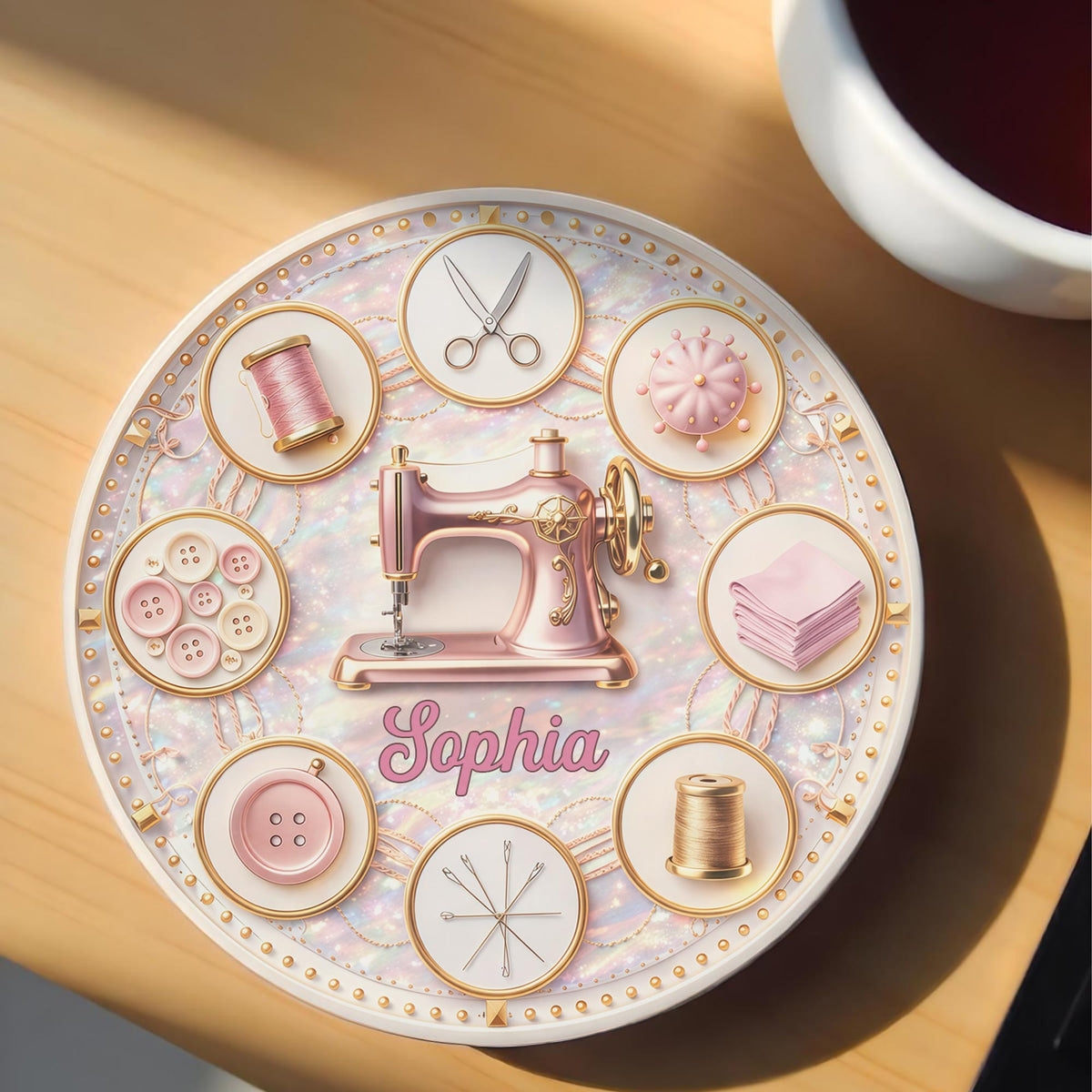 Love Into Every Stitch, Ceramic Coaster, Gift For Seamstress Lovers