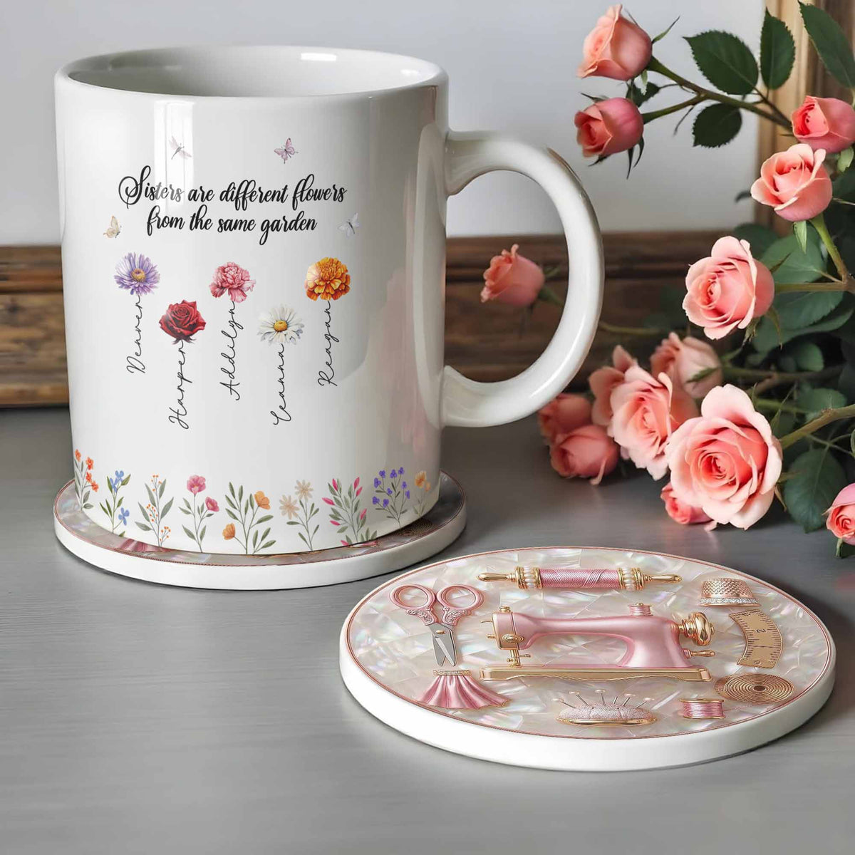 A Passion For Sewing, Personalized Custom Ceramic Coaster, Gift For Sewing Lovers