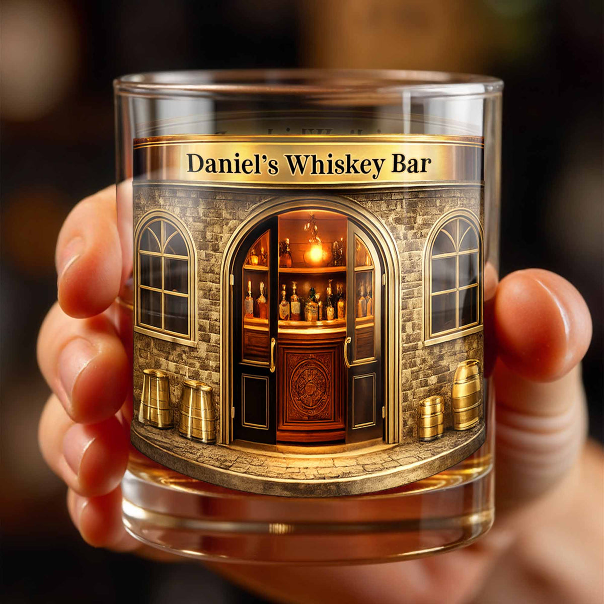 Relax At Your Personal Whiskey Bar Featuring A Classic Bar Design,Personalized Whiskey Glass,Gift For Husband And Father
