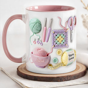 Celebrate Your Yarn Love With Yarn Balls And Crochet Hooks, Personalized Custom Accent Mug, Gift For Crafters And Creative Souls