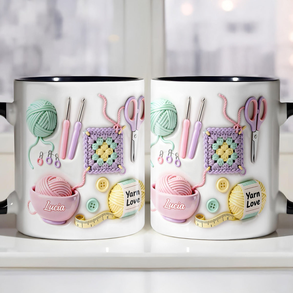 Celebrate Your Yarn Love With Yarn Balls And Crochet Hooks, Personalized Custom Accent Mug, Gift For Crafters And Creative Souls