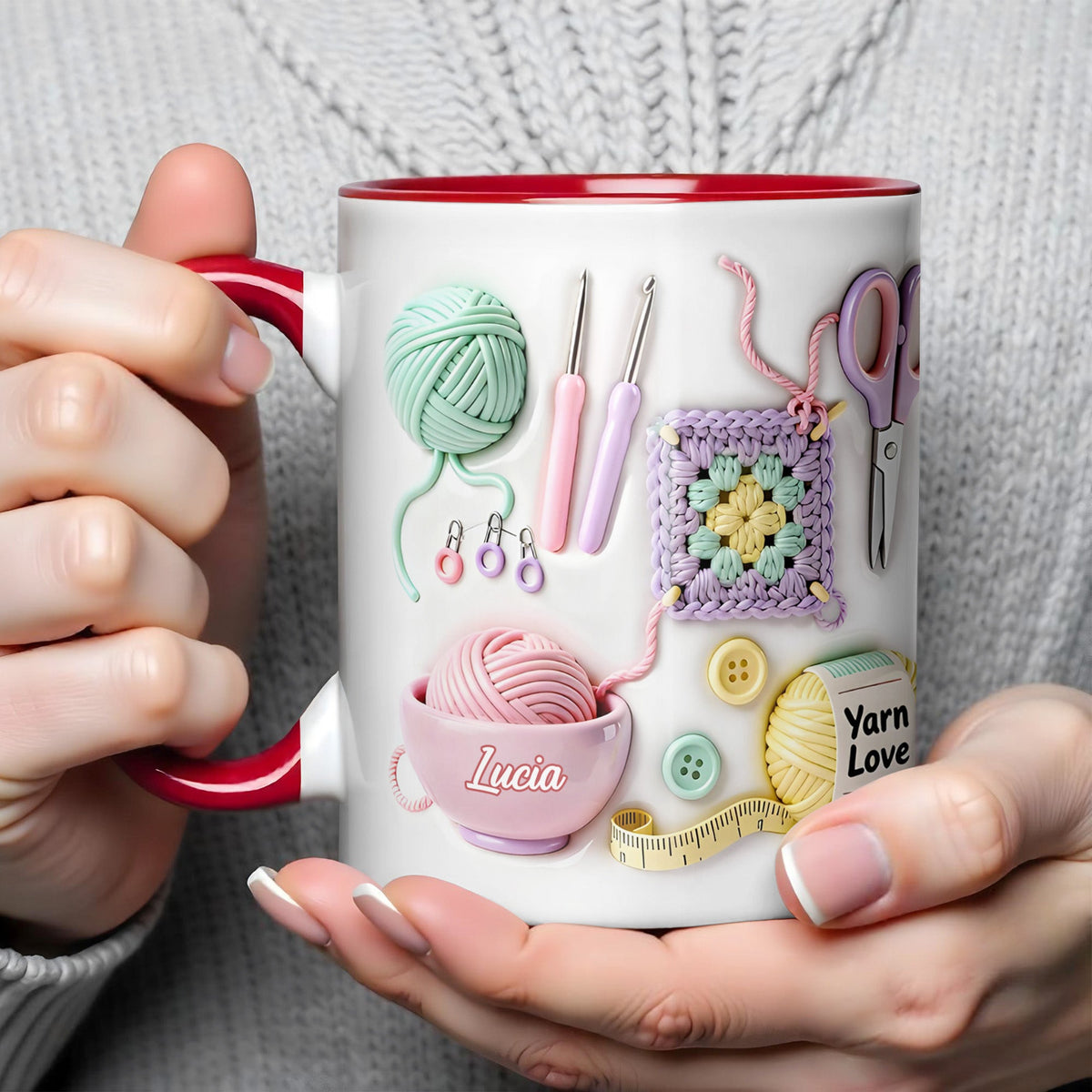 Celebrate Your Yarn Love With Yarn Balls And Crochet Hooks, Personalized Custom Accent Mug, Gift For Crafters And Creative Souls