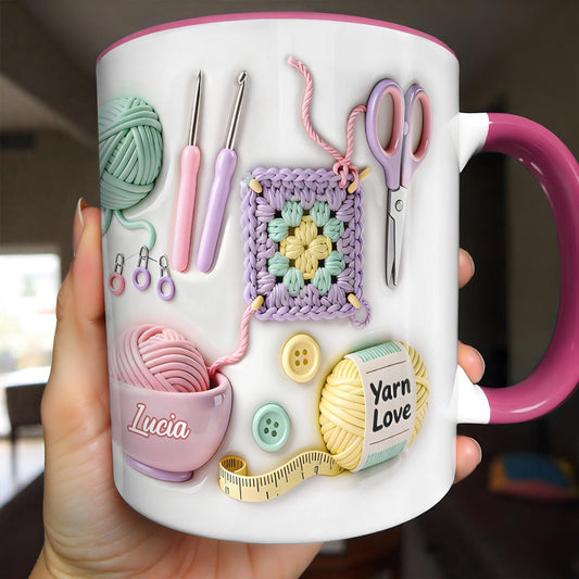 Celebrate Your Yarn Love With Yarn Balls And Crochet Hooks, Personalized Custom Accent Mug, Gift For Crafters And Creative Souls