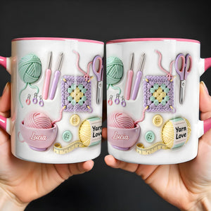 Celebrate Your Yarn Love With Yarn Balls And Crochet Hooks, Personalized Custom Accent Mug, Gift For Crafters And Creative Souls
