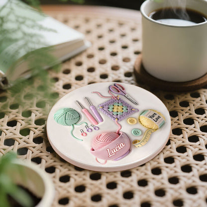 Yarn Love Coaster, Personalized Ceramic Coaster, Gift For Knit Lovers