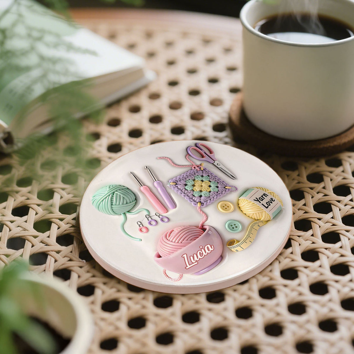 Yarn Love Coaster, Personalized Ceramic Coaster, Gift For Knit Lovers