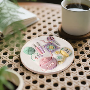 Yarn Love Coaster, Personalized Ceramic Coaster, Gift For Knit Lovers