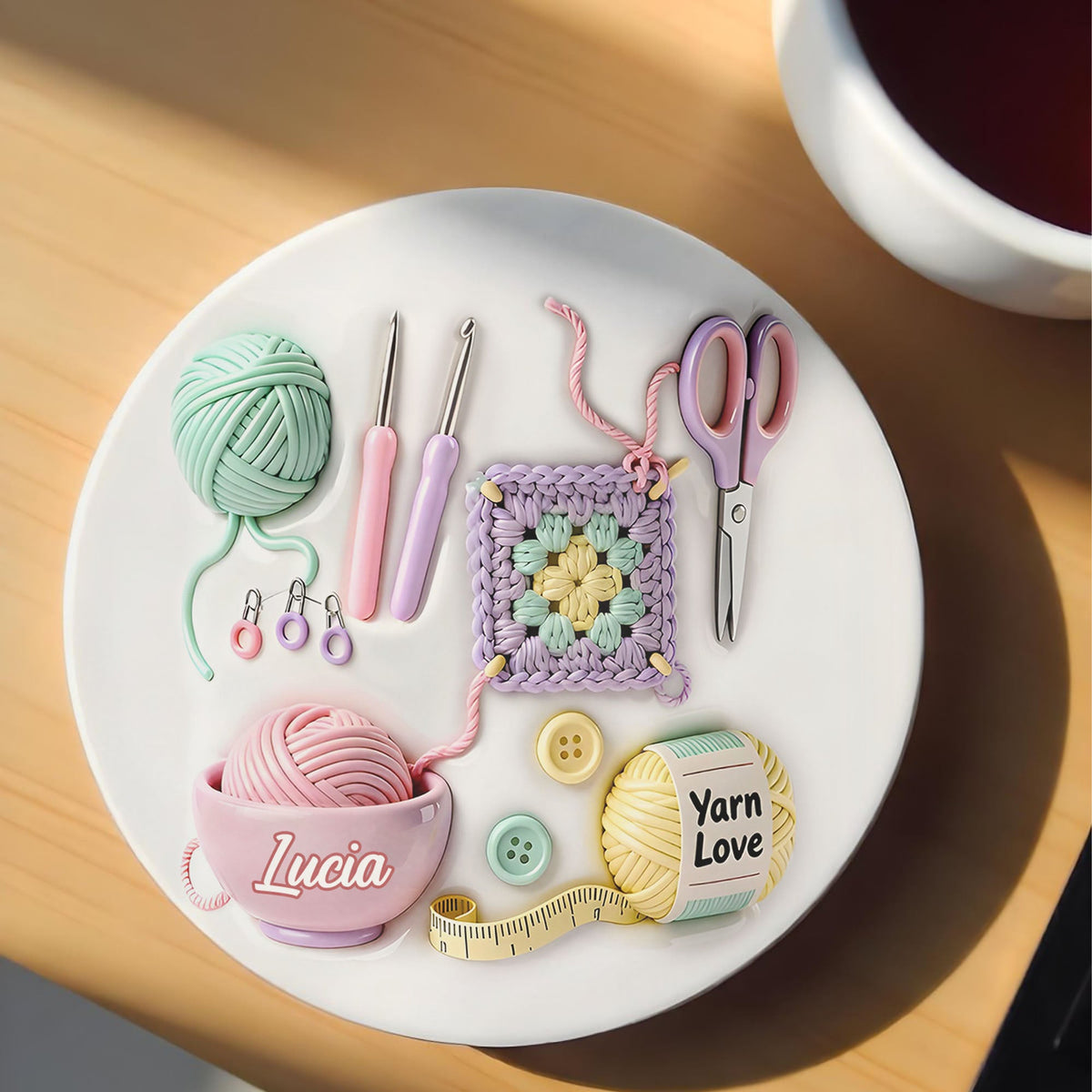 Yarn Love Coaster, Personalized Ceramic Coaster, Gift For Knit Lovers