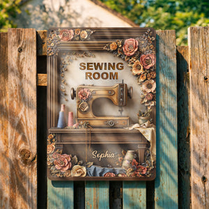 Sewing Room With Vintage Sewing Machine And Flowers,Personalized Metal Sign,Gift For Crafters