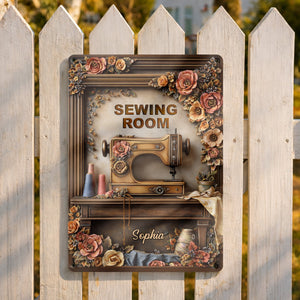 Sewing Room With Vintage Sewing Machine And Flowers,Personalized Metal Sign,Gift For Crafters