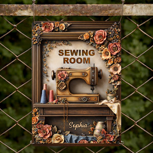 Sewing Room With Vintage Sewing Machine And Flowers,Personalized Metal Sign,Gift For Crafters