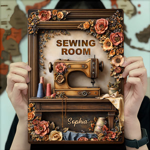 Sewing Room With Vintage Sewing Machine And Flowers,Personalized Metal Sign,Gift For Crafters