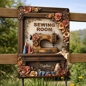 Sewing Room With Vintage Sewing Machine And Flowers,Personalized Metal Sign,Gift For Crafters