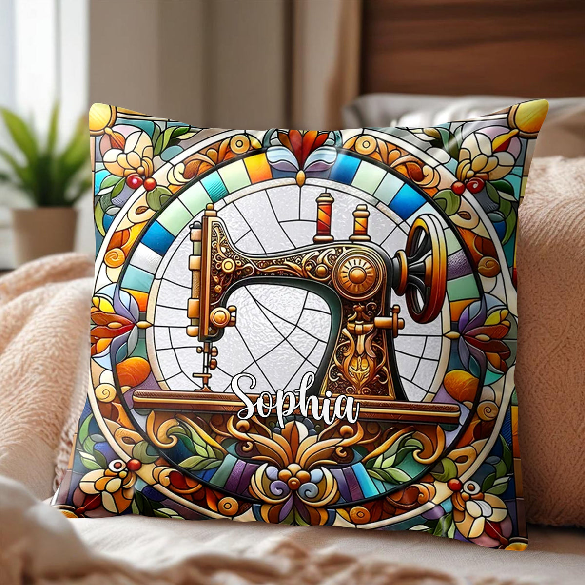 Celebrate Your Creativity With Vibrant Sewing Machine Design, Custom Pillow, Gift For Crafters And Home Decor Lovers
