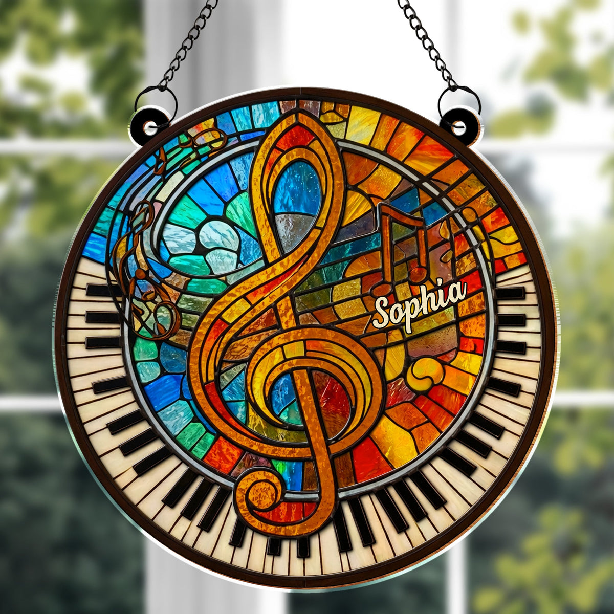 Celebrate Your Love for Music with Vibrant Piano and Treble Clef,Personalized Custom Suncatcher,Gift For Musicians and Teachers