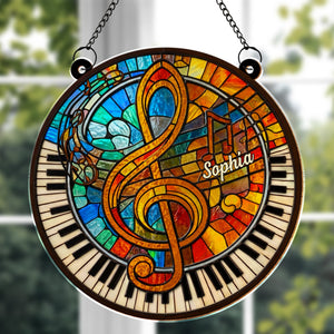 Celebrate Your Love for Music with Vibrant Piano and Treble Clef,Personalized Custom Suncatcher,Gift For Musicians and Teachers