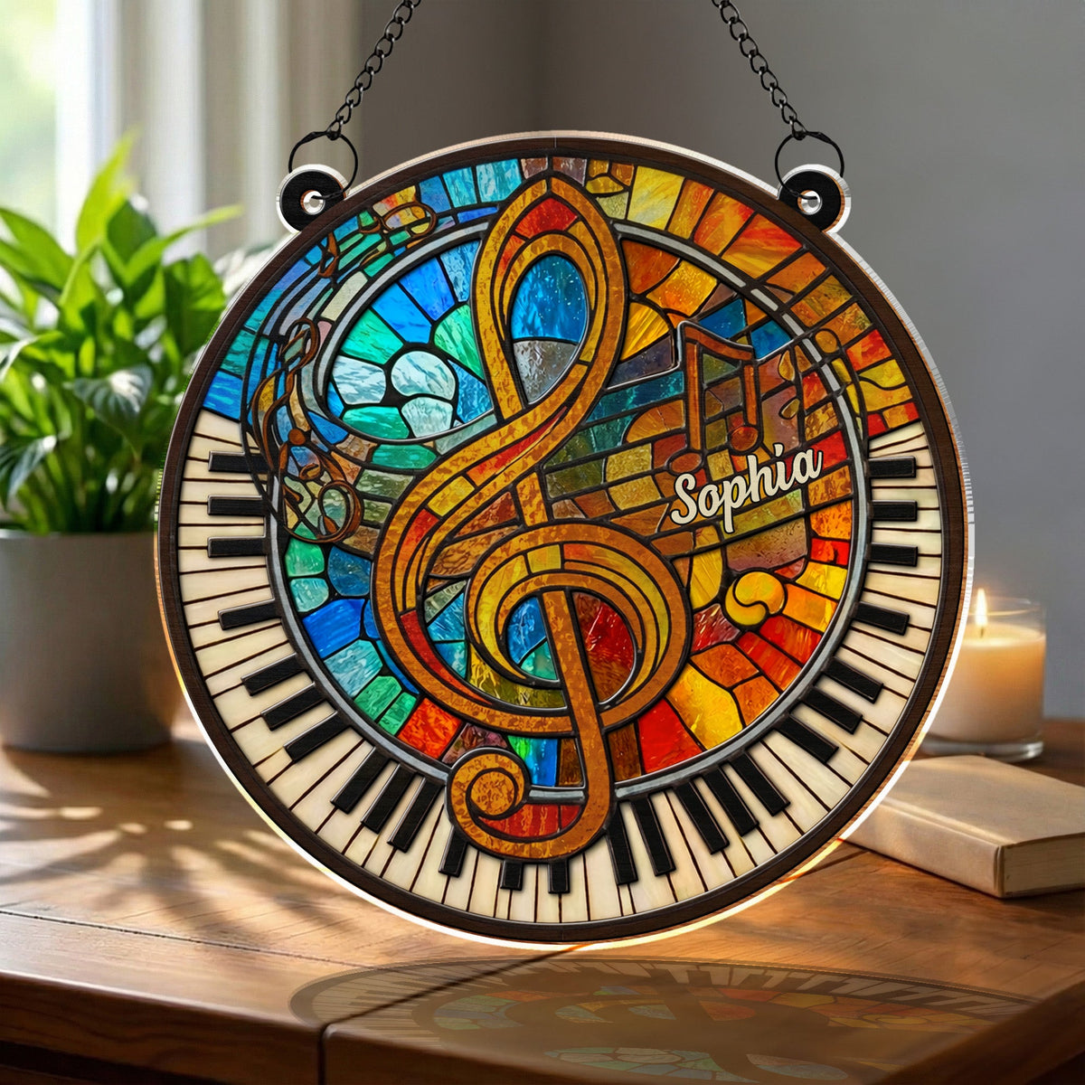 Celebrate Your Love for Music with Vibrant Piano and Treble Clef,Personalized Custom Suncatcher,Gift For Musicians and Teachers