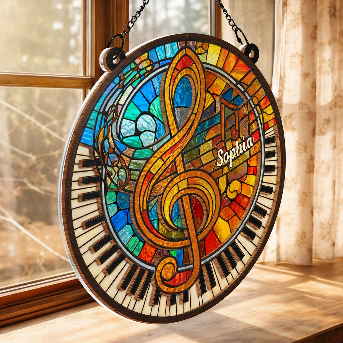 Celebrate Your Love for Music with Vibrant Piano and Treble Clef,Personalized Custom Suncatcher,Gift For Musicians and Teachers