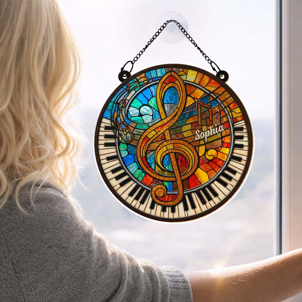 Celebrate Your Love for Music with Vibrant Piano and Treble Clef,Personalized Custom Suncatcher,Gift For Musicians and Teachers