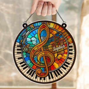 Celebrate Your Love for Music with Vibrant Piano and Treble Clef,Personalized Custom Suncatcher,Gift For Musicians and Teachers