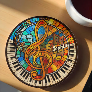 Harmonious Melodies Stained Glass, Ceramic Coaster, Gift For Music Lovers