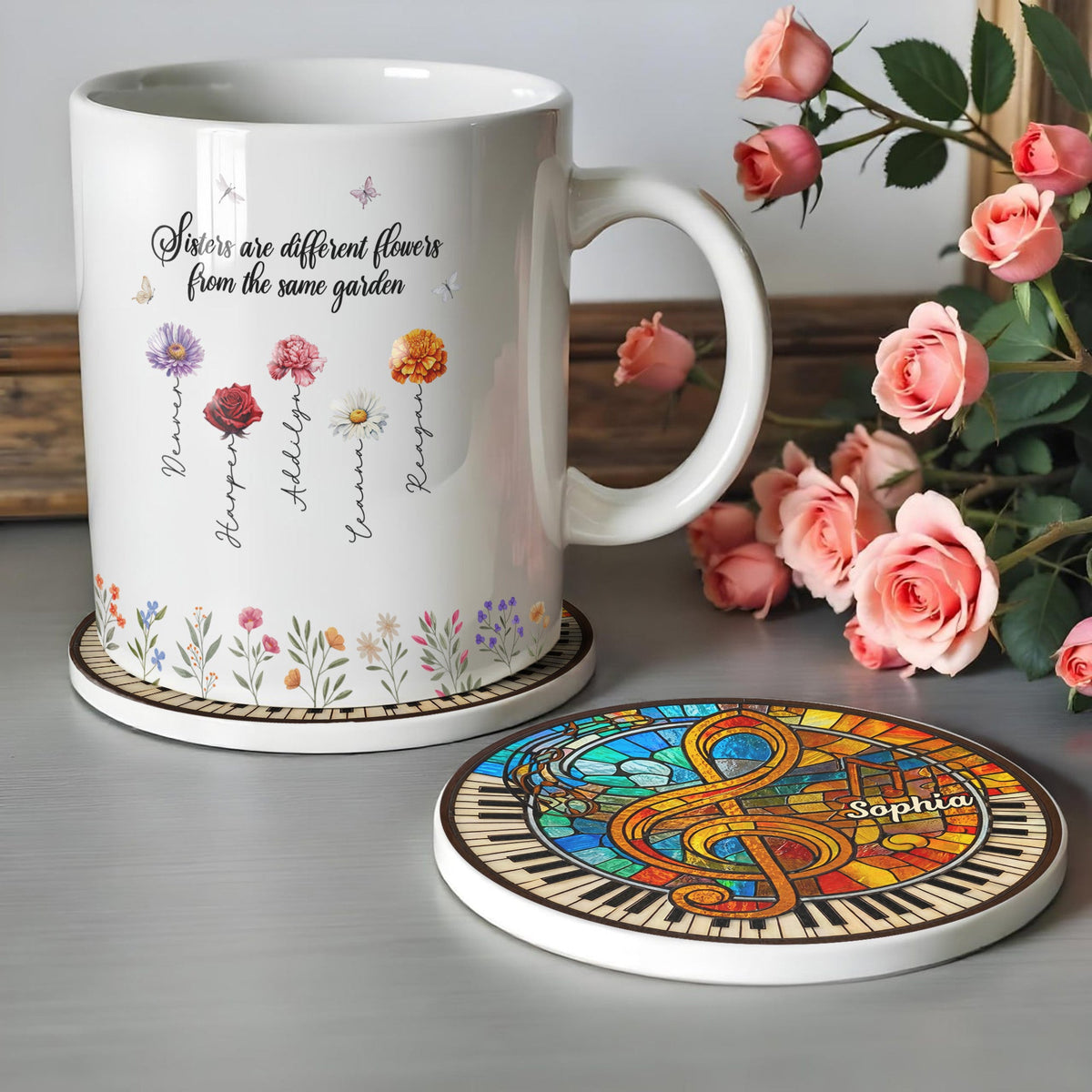 Harmonious Melodies Stained Glass, Ceramic Coaster, Gift For Music Lovers
