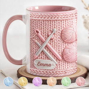 Celebrate Creativity With A Knitting Themed Mug, Personalized Custom Accent Mug, Gift For Crafters And Knitters