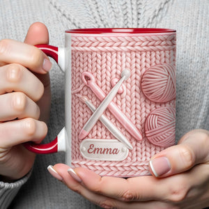 Celebrate Creativity With A Knitting Themed Mug, Personalized Custom Accent Mug, Gift For Crafters And Knitters