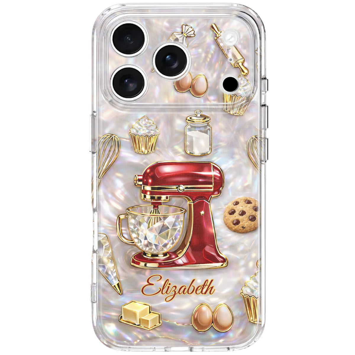 Bake The World A Better Place, Mixer And Cupcake Design, Personalized Clear Phone Case, Gift For Bakers
