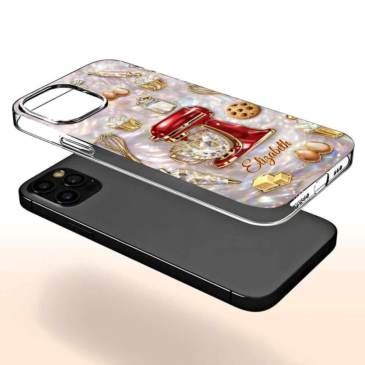 Bake The World A Better Place, Mixer And Cupcake Design, Personalized Clear Phone Case, Gift For Bakers