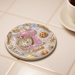 Baking With Love, Personalized Ceramic Coaster, Gift For Bakers