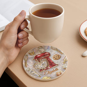 Baking With Love, Personalized Ceramic Coaster, Gift For Bakers
