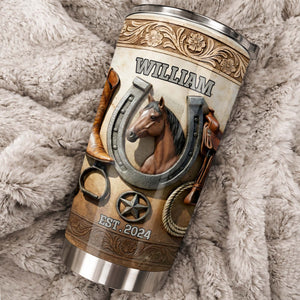 Customizable Western Horse-Themed Tumbler, Gift For Cowboy Fans And Horse Riders