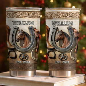 Customizable Western Horse-Themed Tumbler, Gift For Cowboy Fans And Horse Riders