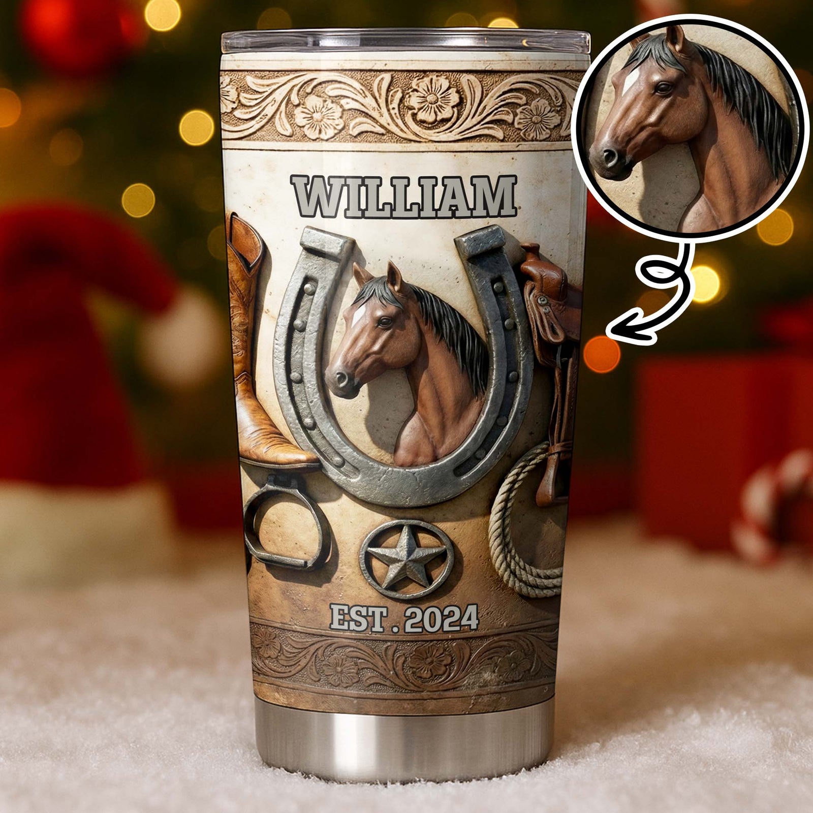 Customizable Western Horse-Themed Tumbler, Gift For Cowboy Fans And Horse Riders